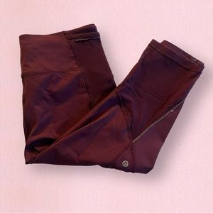 Lululemon Women’s High-rise Cropped Burgundy Leggings - 17” with Mesh